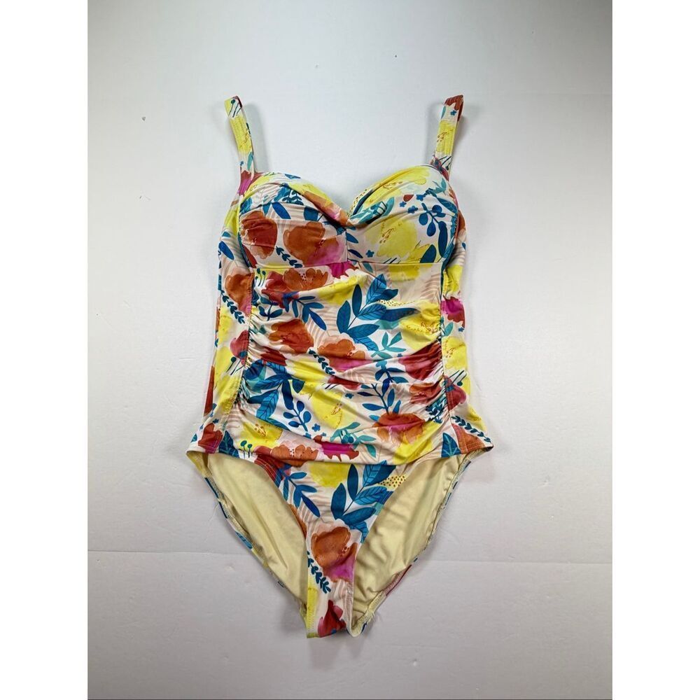 Nip Tuck Swim One Piece Swimsuit Floral Ruched Tummy Control US Size 6 Adj Strap